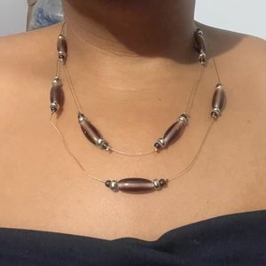 Beautiful Y2K Amethyst Color Beaded Double Row Wire Necklace Vintage